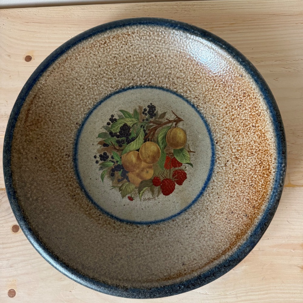 VTG Monroe Salt Works Northern Fruit 13" Pasta Serving Bowl Maine Stoneware
